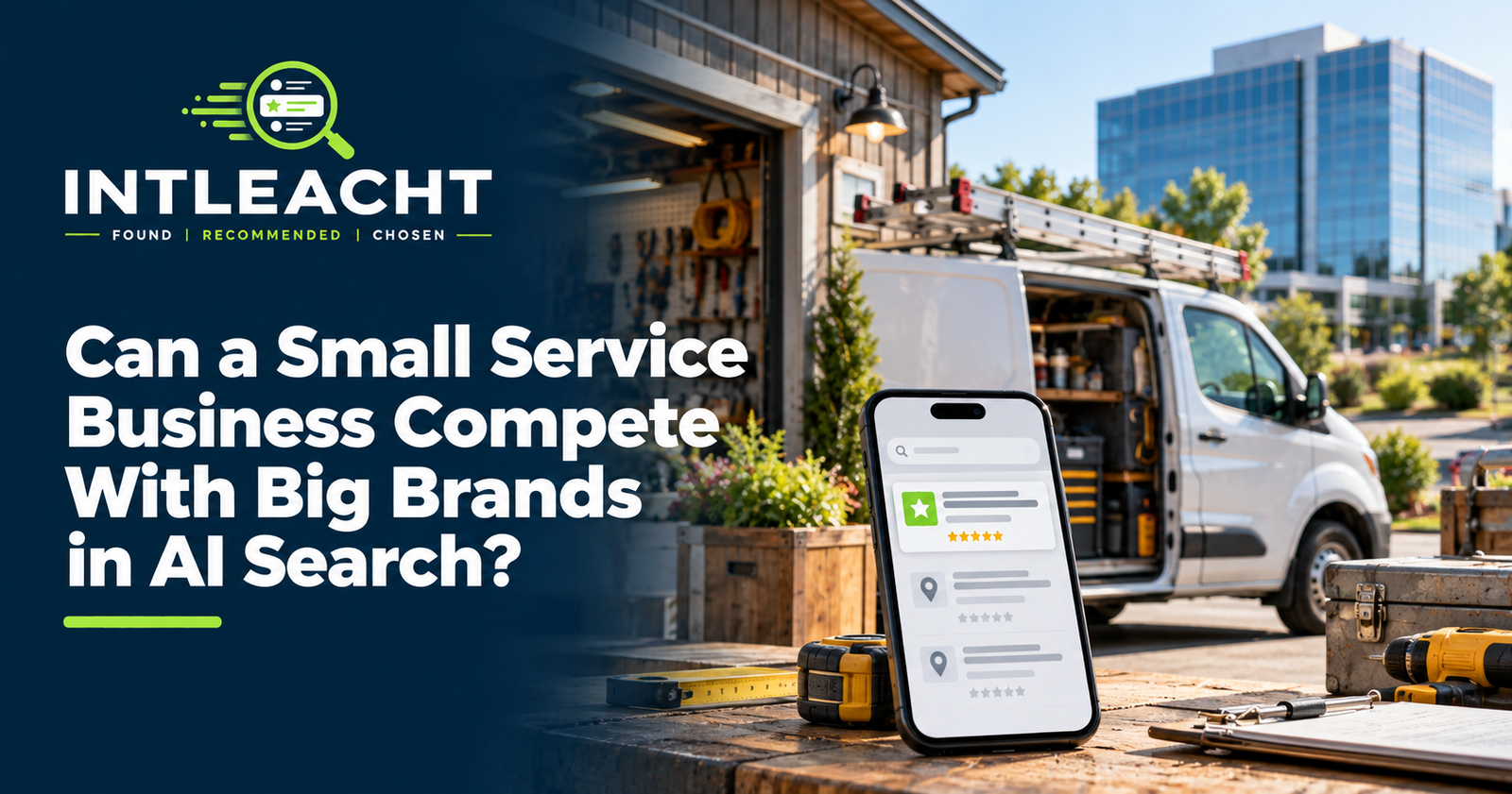 Intleacht branded graphic: Can a Small Service Business Compete With Big Brands in AI Search?