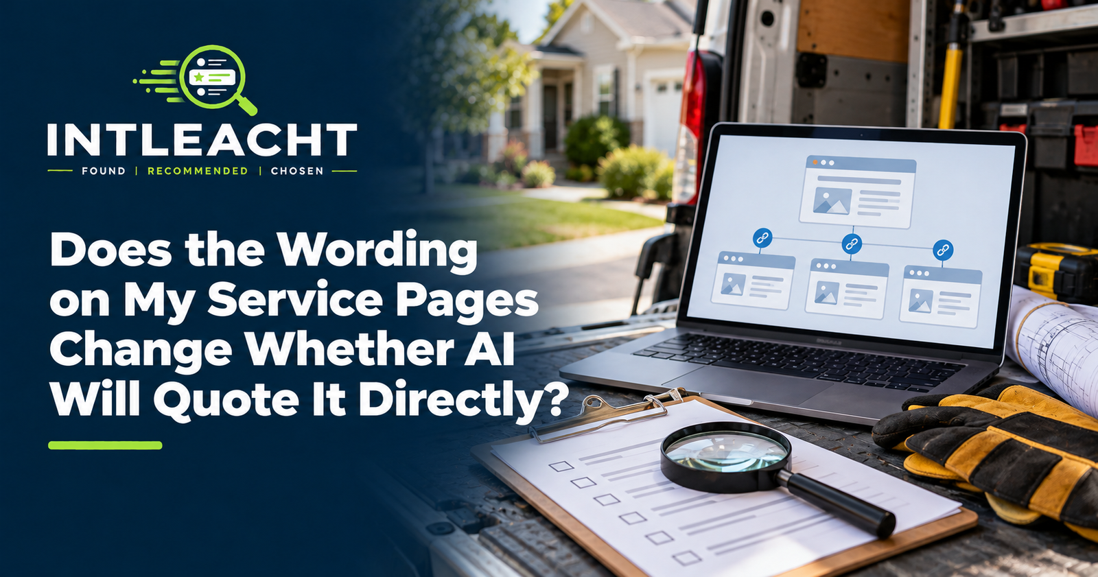 Intleacht branded graphic: Does the Wording on My Service Pages Change Whether AI Will Quote It Directly?