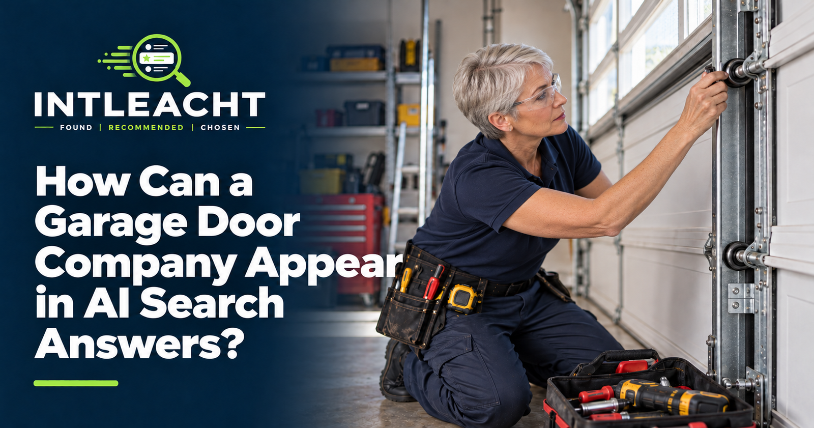 Intleacht branded graphic: How Can a Garage Door Company Appear in AI Search Answers?