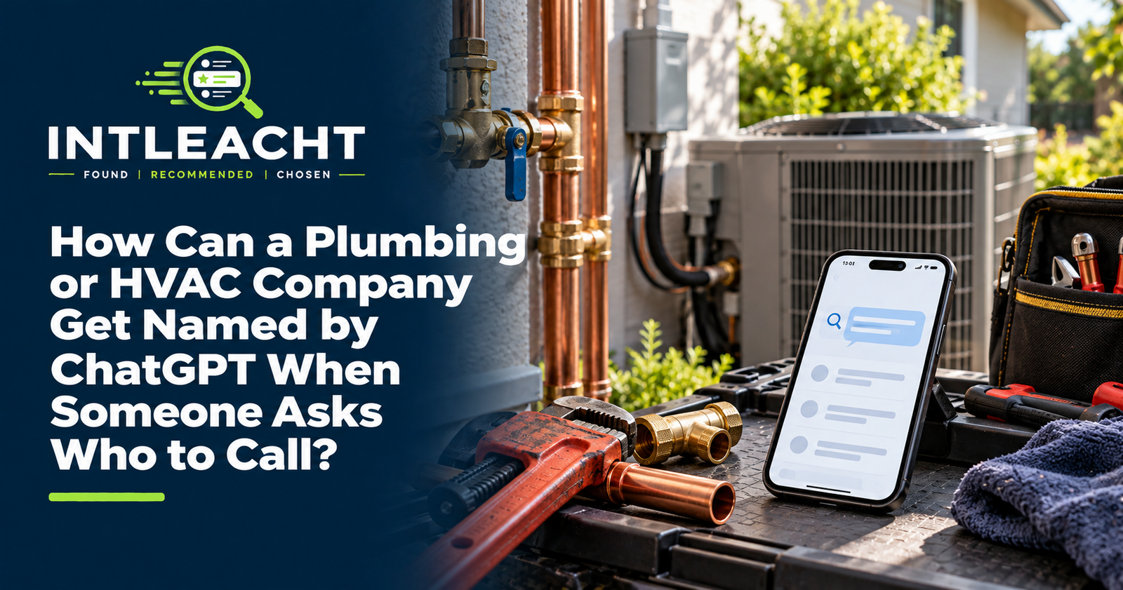 Intleacht branded graphic: How Can a Plumbing or HVAC Company Get Named by ChatGPT When Someone Asks Who to Call?