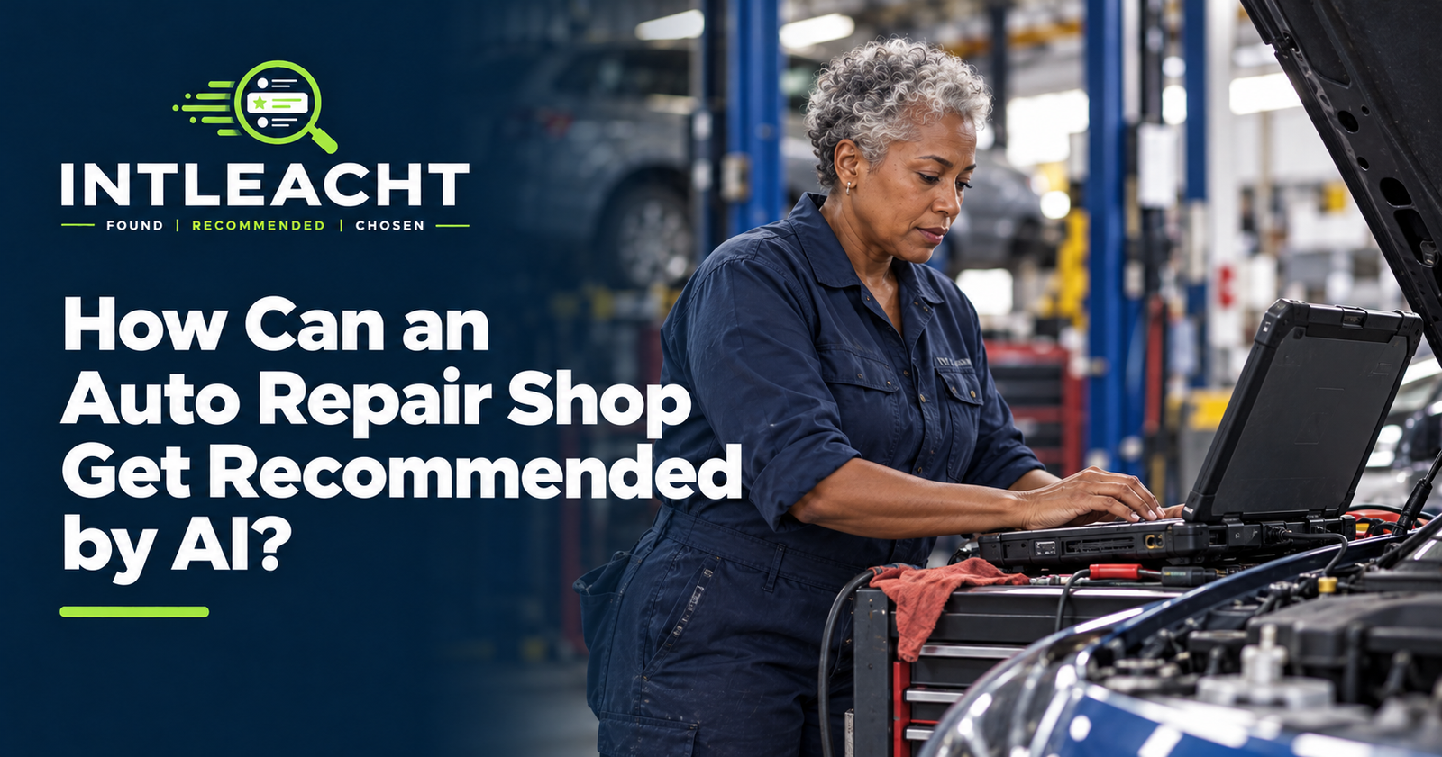 Intleacht branded graphic: How Can an Auto Repair Shop Get Recommended by AI?