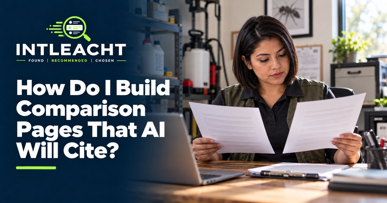 Intleacht branded graphic: How Do I Build Comparison Pages That AI Will Cite?