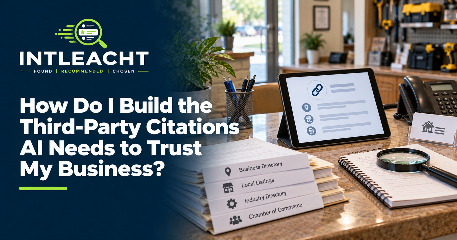 Intleacht branded graphic: How Do I Build the Third-Party Citations AI Needs to Trust My Business?