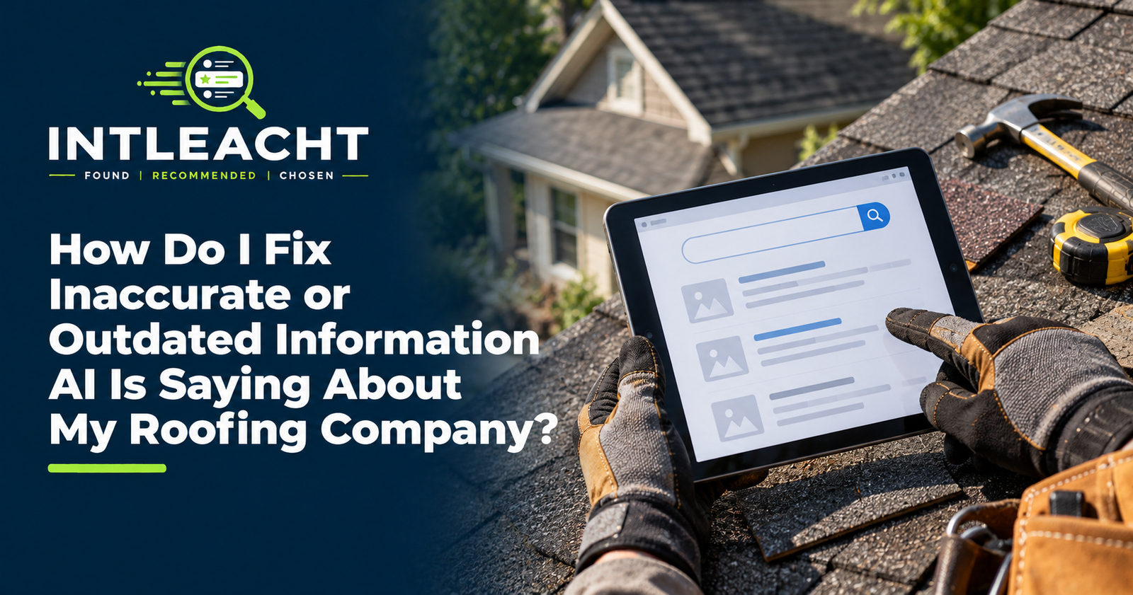 Intleacht branded graphic: How Do I Fix Inaccurate or Outdated Information AI Is Saying About My Roofing Company?