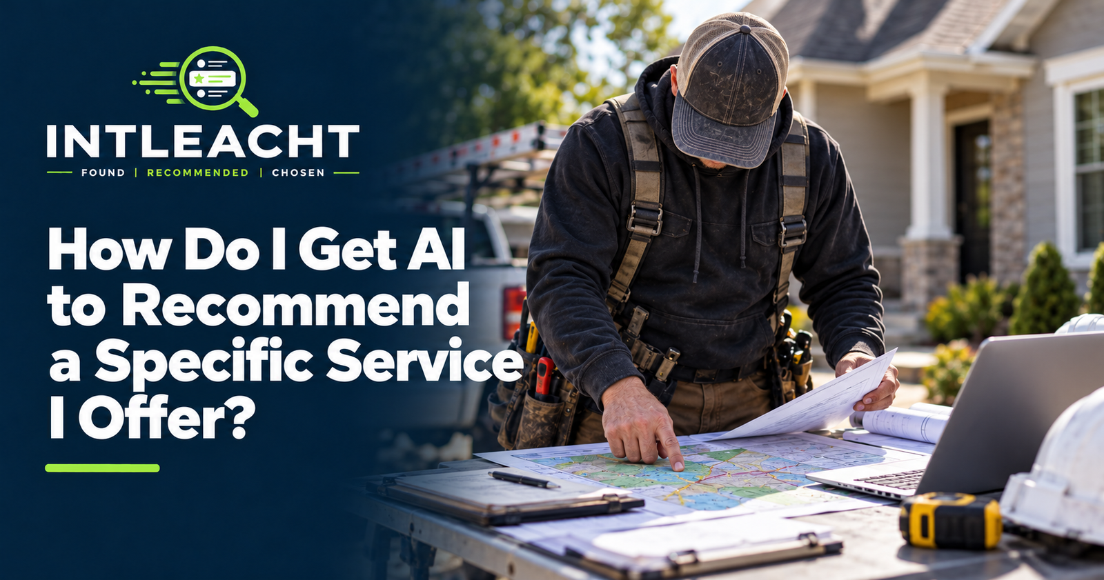Intleacht branded graphic: How Do I Get AI to Recommend a Specific Service I Offer?