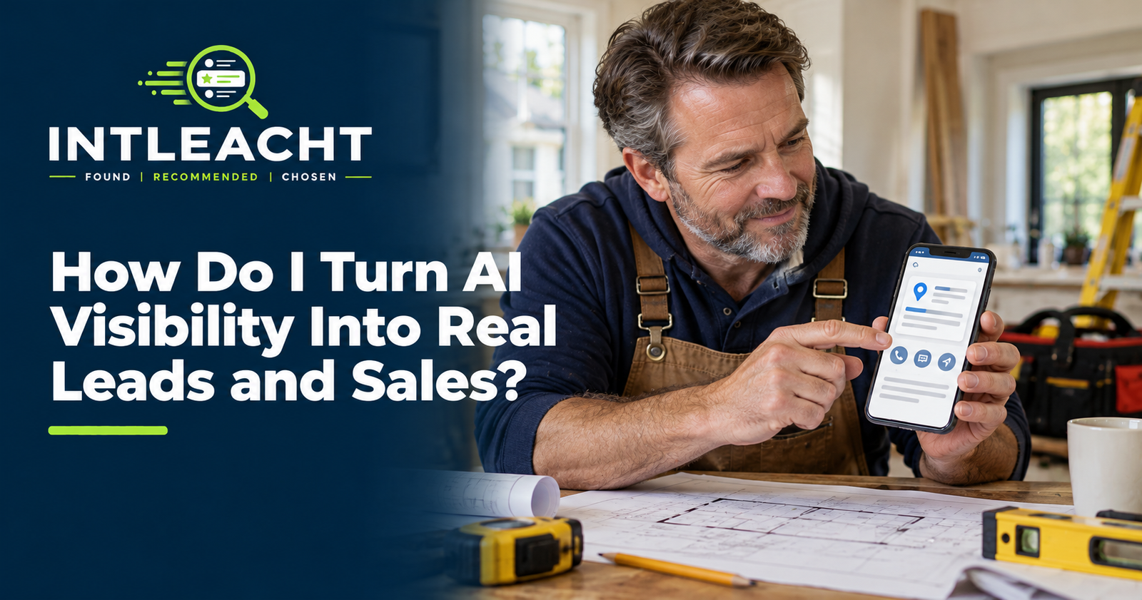 Intleacht branded graphic: How Do I Turn AI Visibility Into Real Leads and Sales?