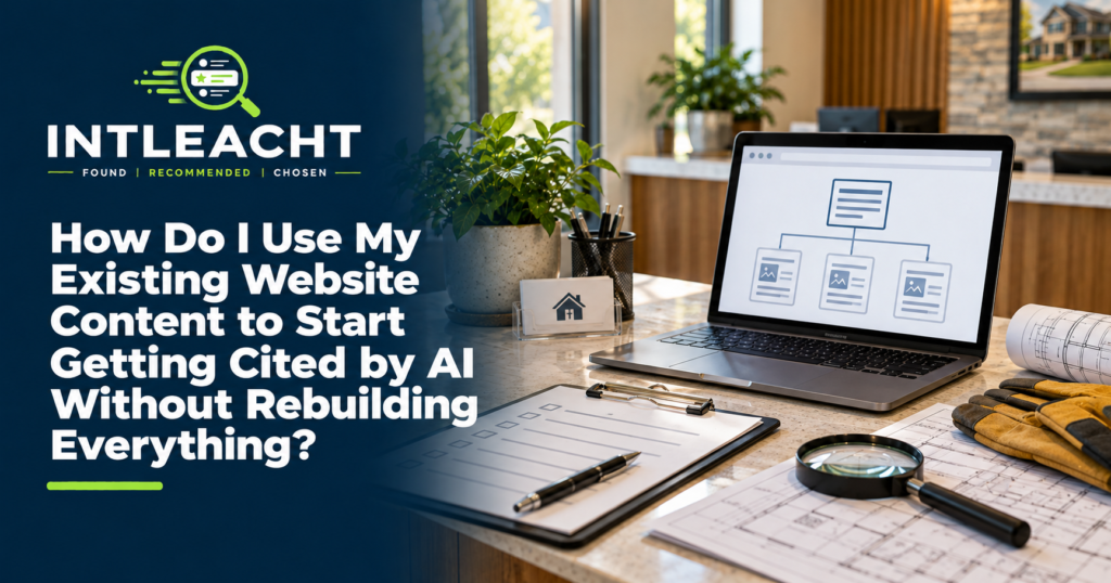 Intleacht branded graphic: How Do I Use My Existing Website Content to Start Getting Cited by AI Without Rebuilding Everything?