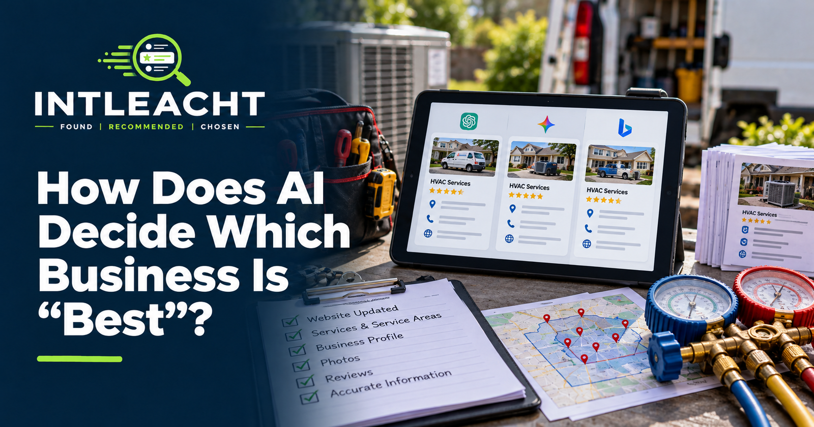 Intleacht branded graphic: How Does AI Decide Which Business Is “Best”?