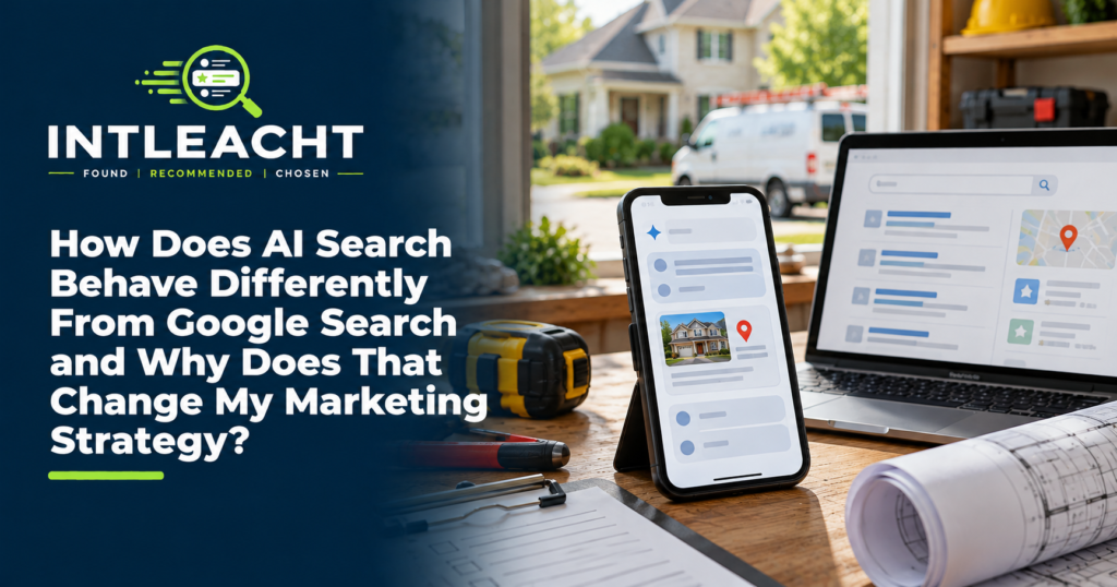 Intleacht branded graphic: How Does AI Search Behave Differently From Google Search and Why Does That Change My Marketing Strategy?