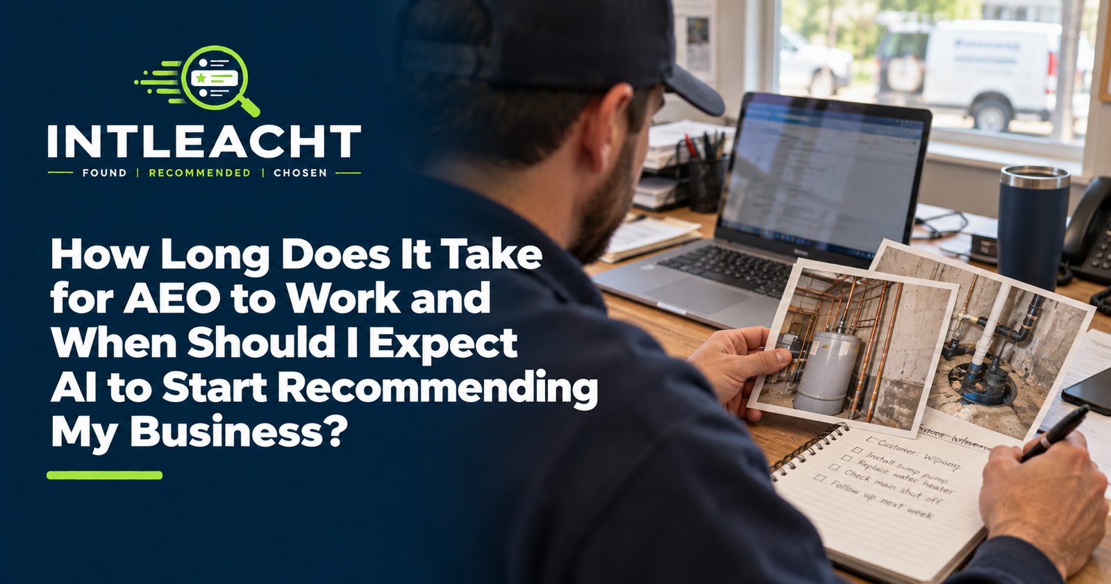 Intleacht branded graphic: How Long Does It Take for AEO to Work and When Should I Expect AI to Start Recommending My Business?