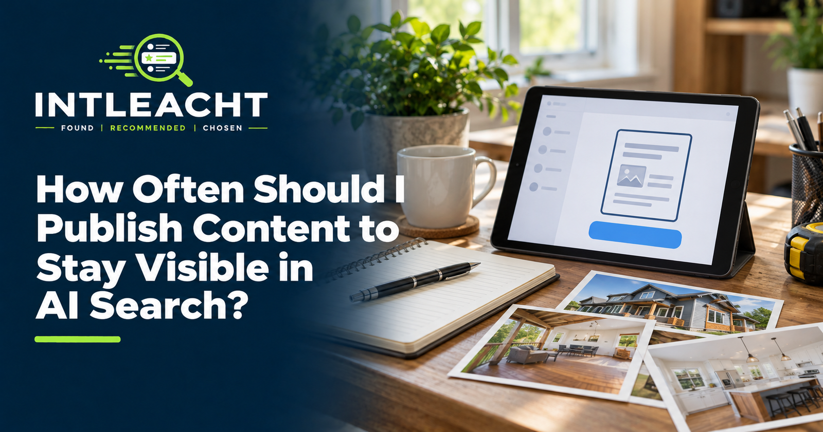 Intleacht branded graphic: How Often Should I Publish Content to Stay Visible in AI Search?