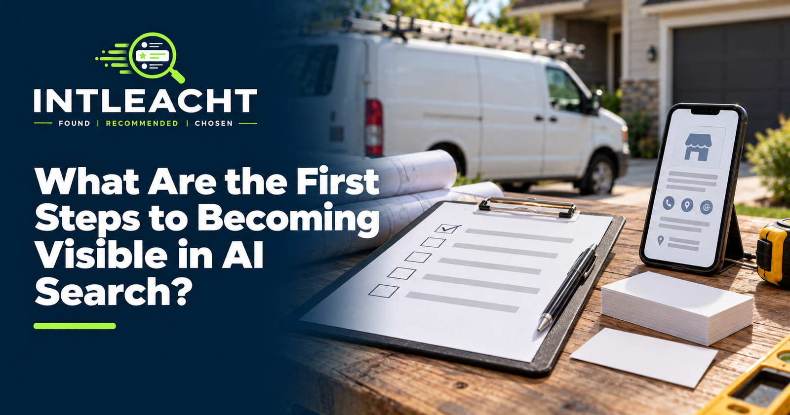 Intleacht branded graphic: What Are the First Steps to Becoming Visible in AI Search?