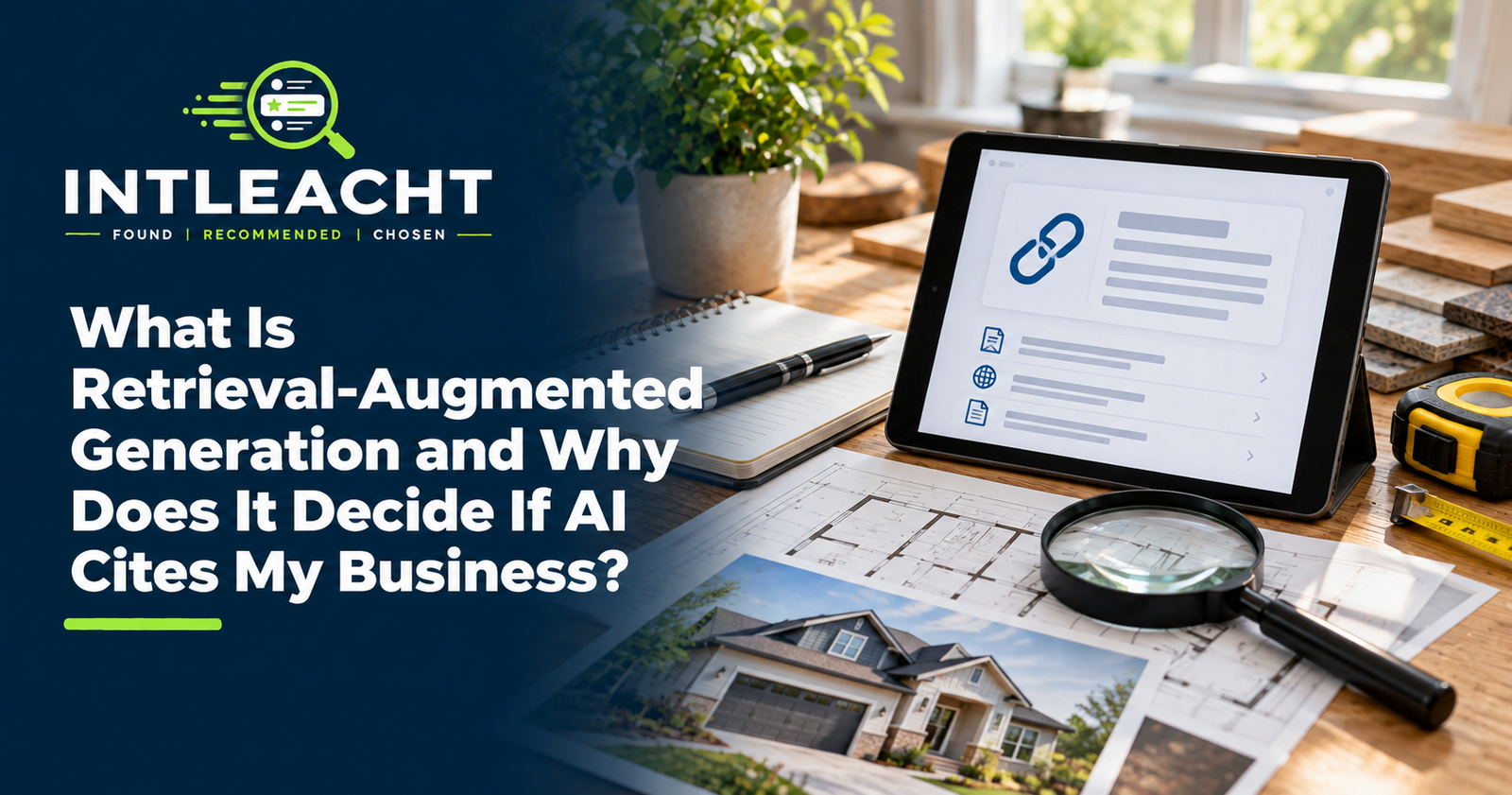 Intleacht branded graphic: What Is Retrieval-Augmented Generation and Why Does It Decide If AI Cites My Business?