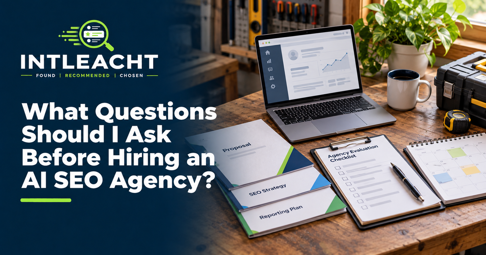 Intleacht branded graphic: What Questions Should I Ask Before Hiring an AI SEO Agency?
