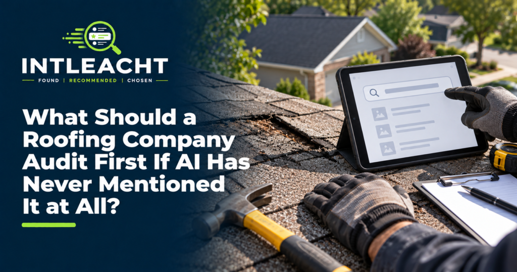 Intleacht branded graphic: What Should a Roofing Company Audit First If AI Has Never Mentioned It at All?