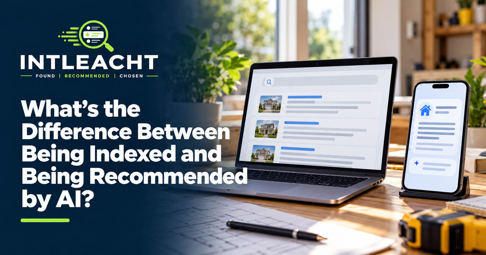 Intleacht branded graphic: What’s the Difference Between Being Indexed and Being Recommended by AI?