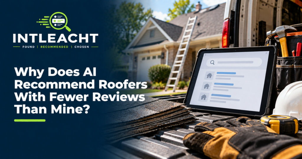 Intleacht branded graphic: Why Does AI Recommend Roofers With Fewer Reviews Than Mine?