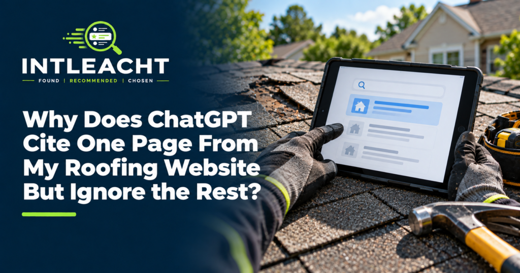Intleacht branded graphic: Why Does ChatGPT Cite One Page From My Roofing Website But Ignore the Rest?