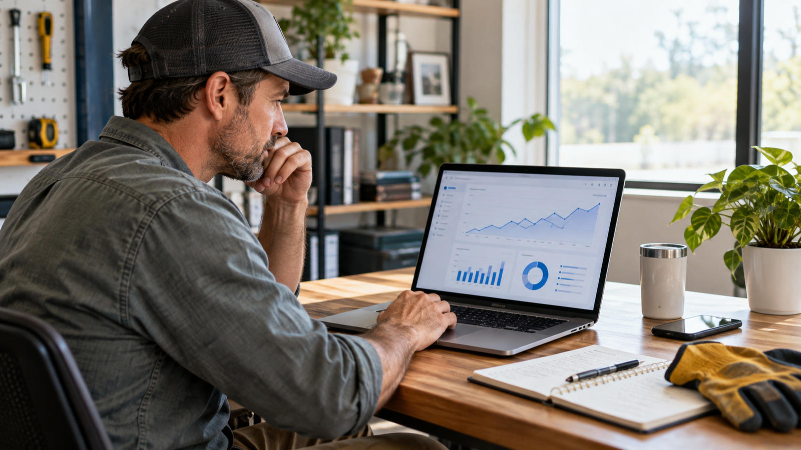 Business owner reviewing website performance